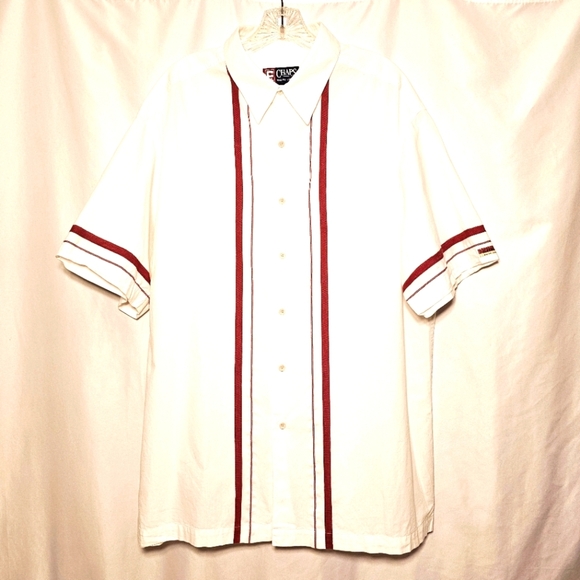 🛑 Chaps Ralph Lauren Mens White Cotton Short Sleeve Button-up Shirt w/Red XL - Picture 1 of 5